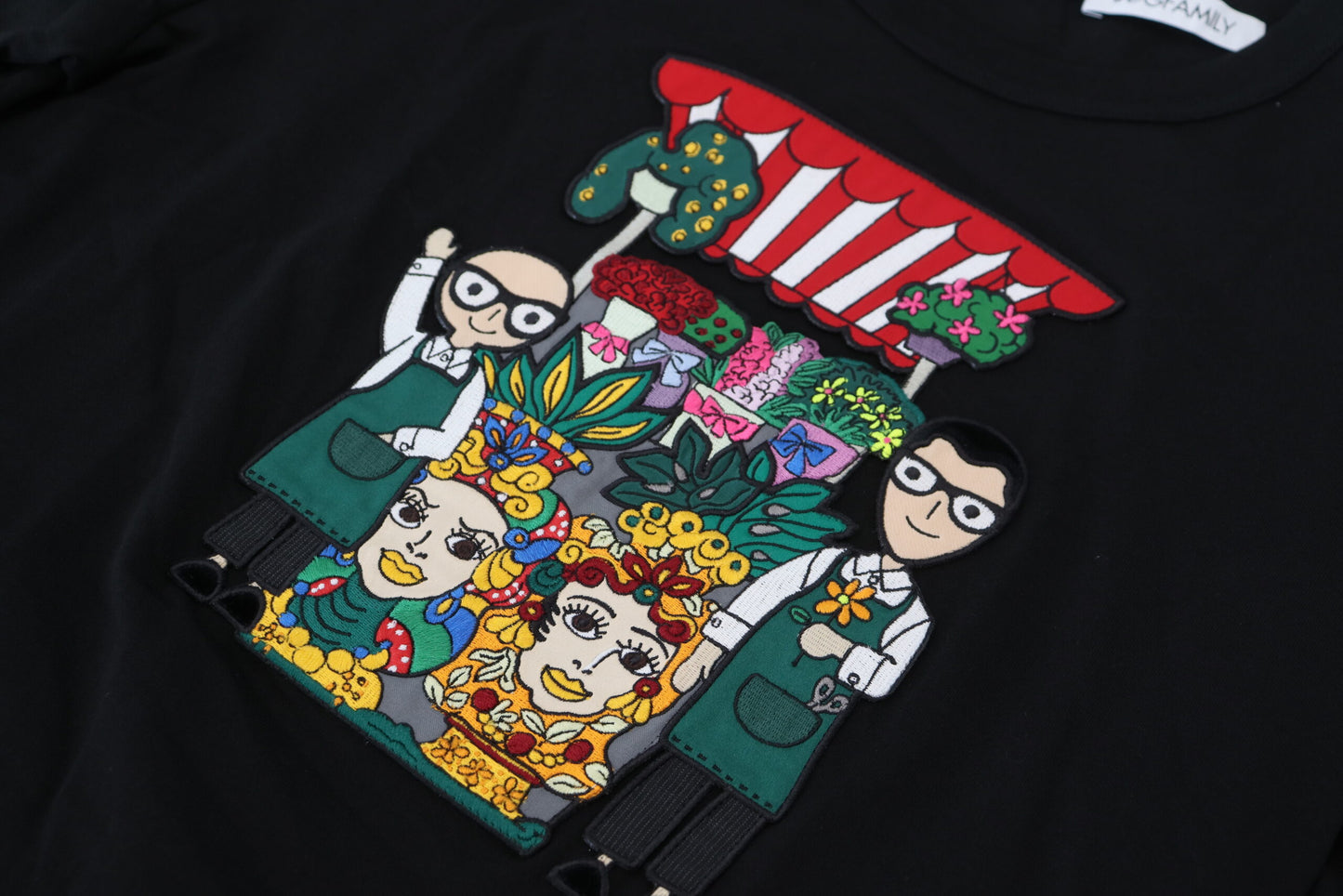 Schwarzes #DGFAMILY Baumwoll-T-Shirt mit kurzen Ärmeln