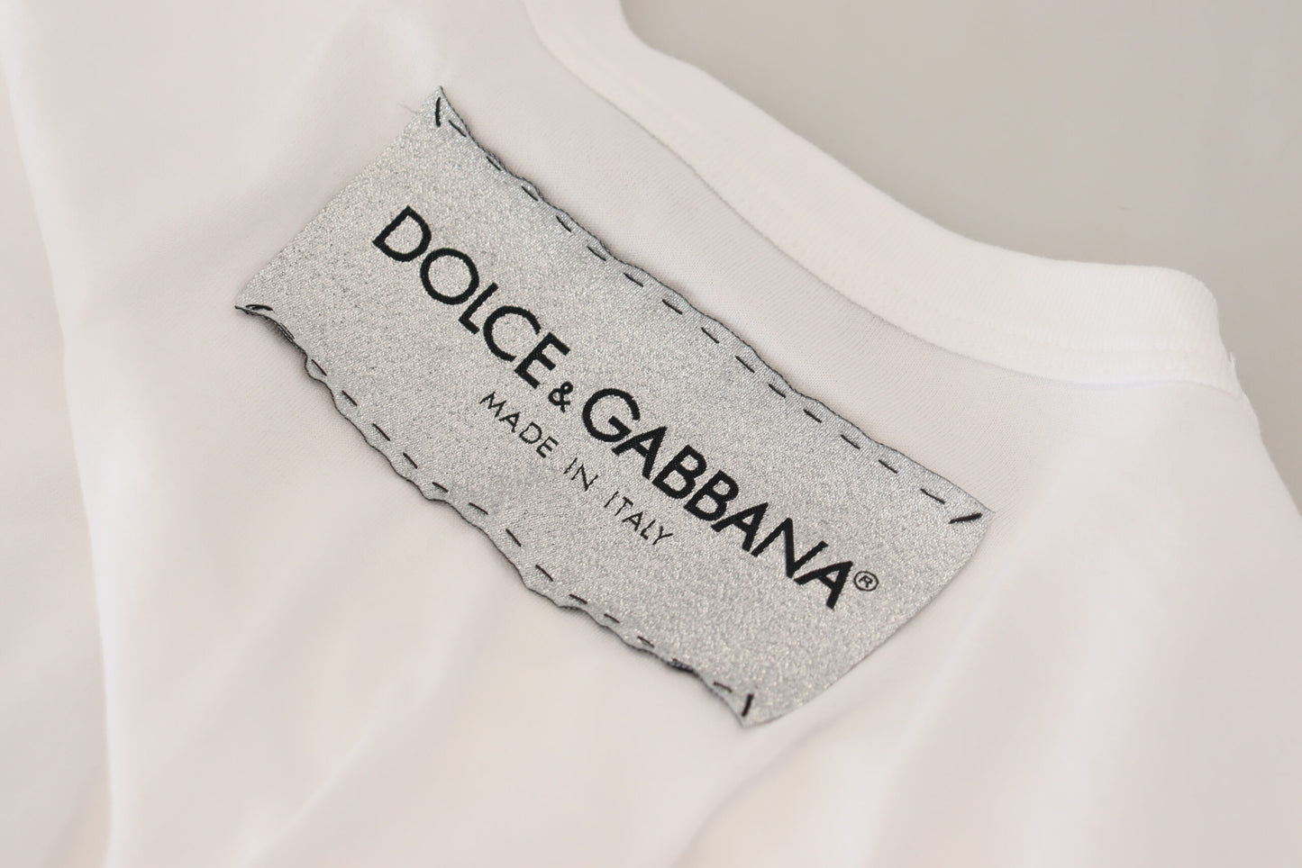Weißes bedrucktes Baumwoll-T-Shirt mit kurzen Ärmeln