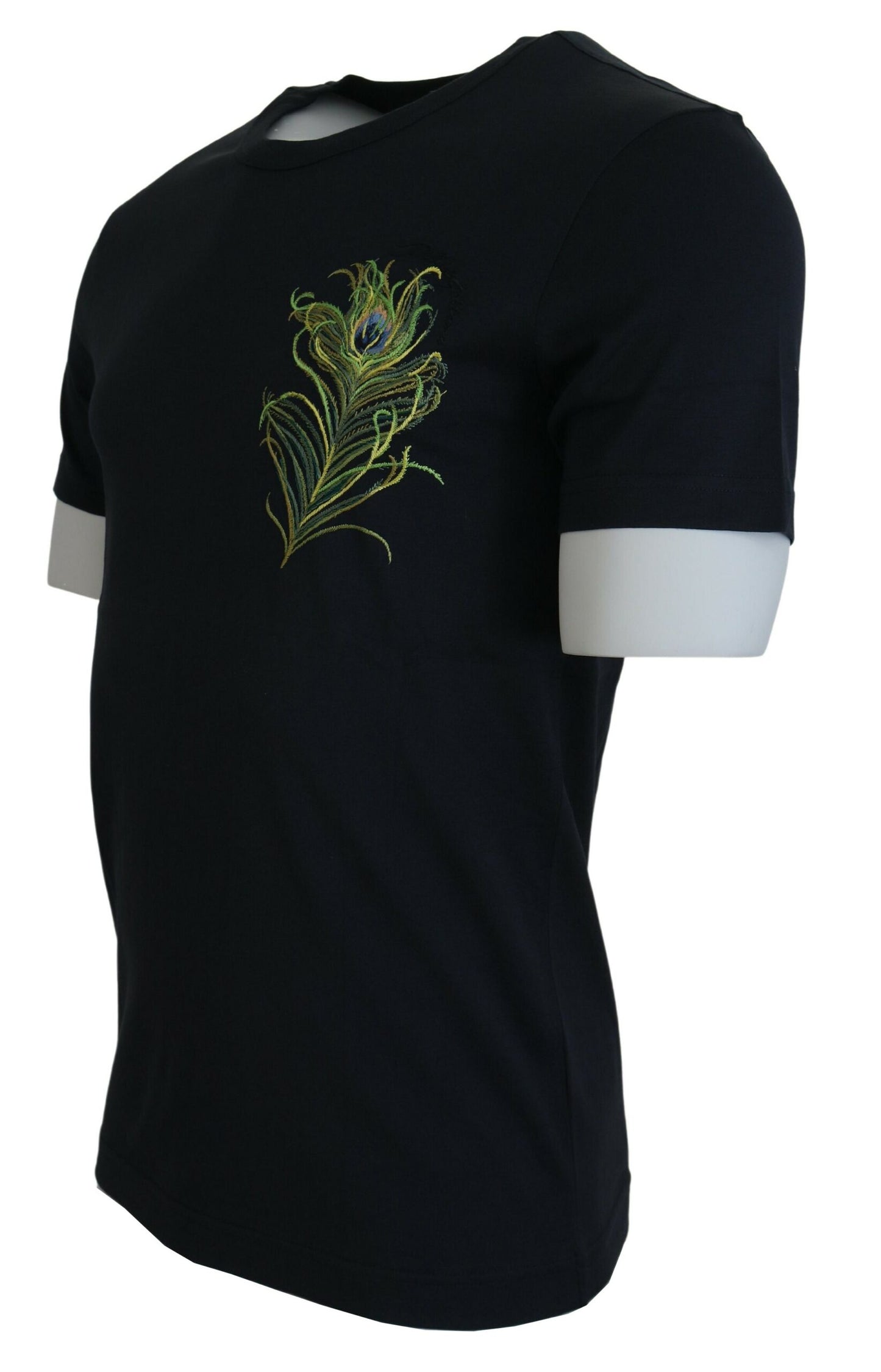 Dunkelblaues T-Shirt mit kurzen Ärmeln aus Baumwolle mit Federn