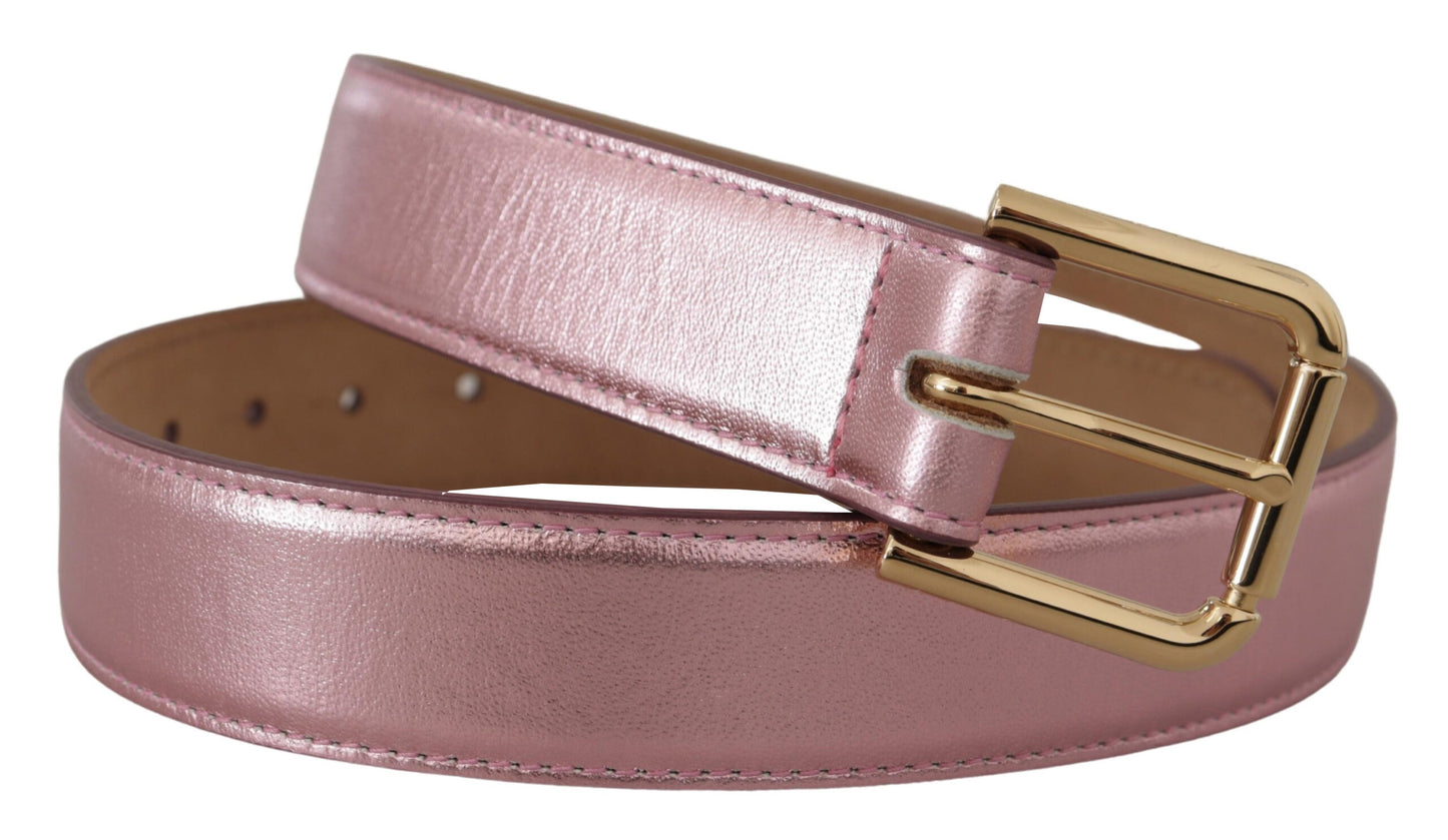 Metallic Pink Poliertes Leder Logo Metallschnalle Gürtel