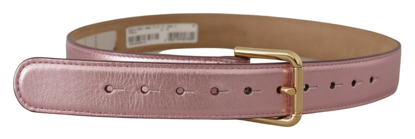 Metallic Pink Poliertes Leder Logo Metallschnalle Gürtel