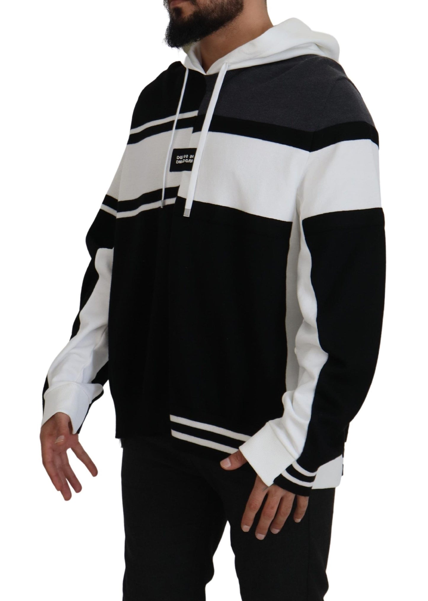 Schwarz Weiß Wolle Kapuzenpullover Pullover
