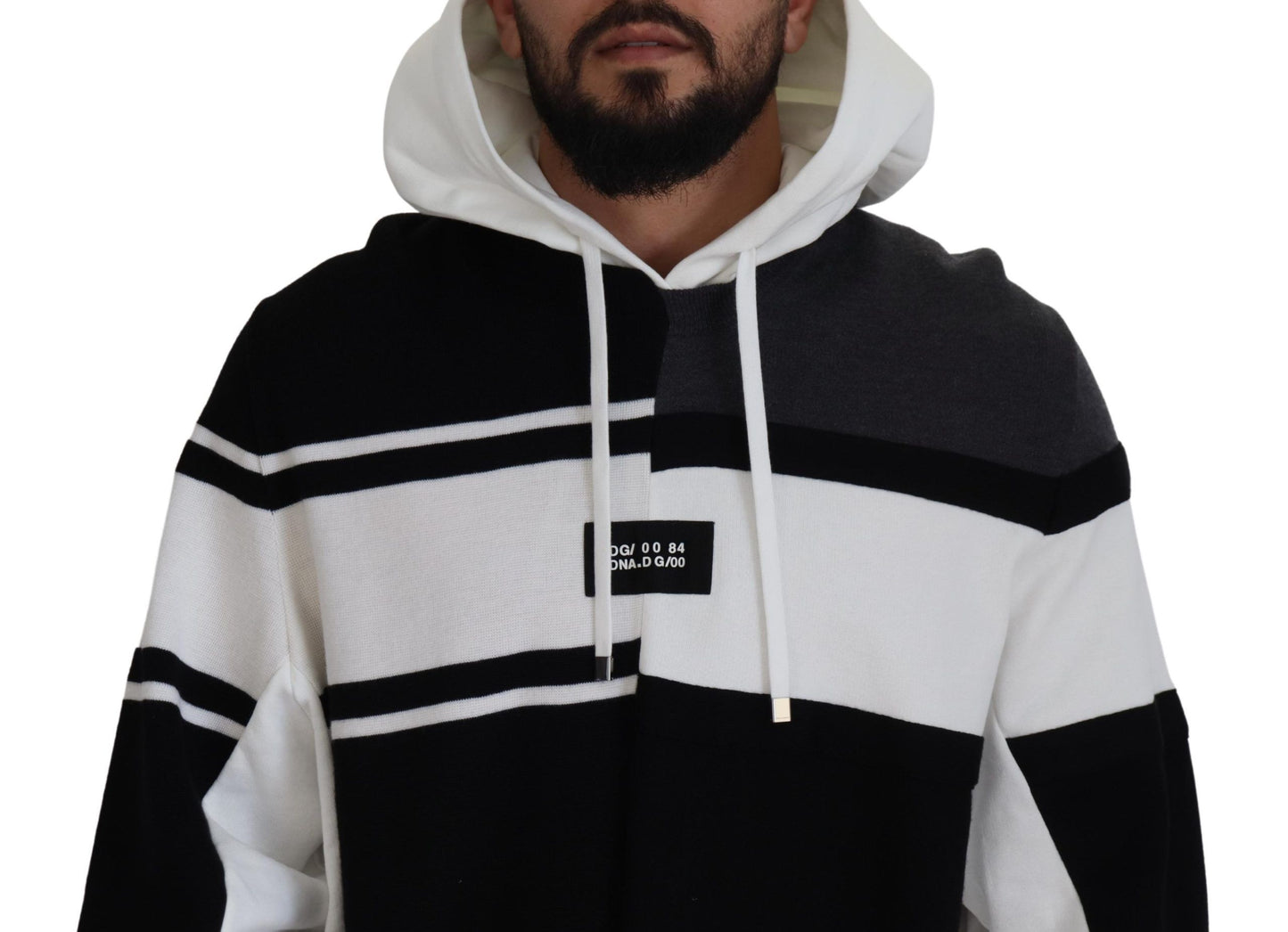 Schwarz Weiß Wolle Kapuzenpullover Pullover