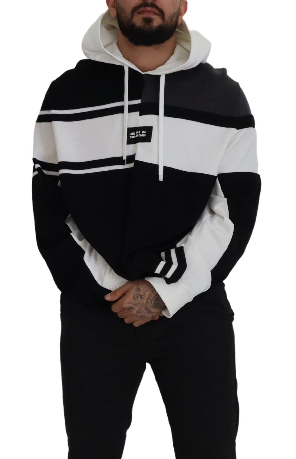 Schwarz Weiß Wolle Kapuzenpullover Pullover
