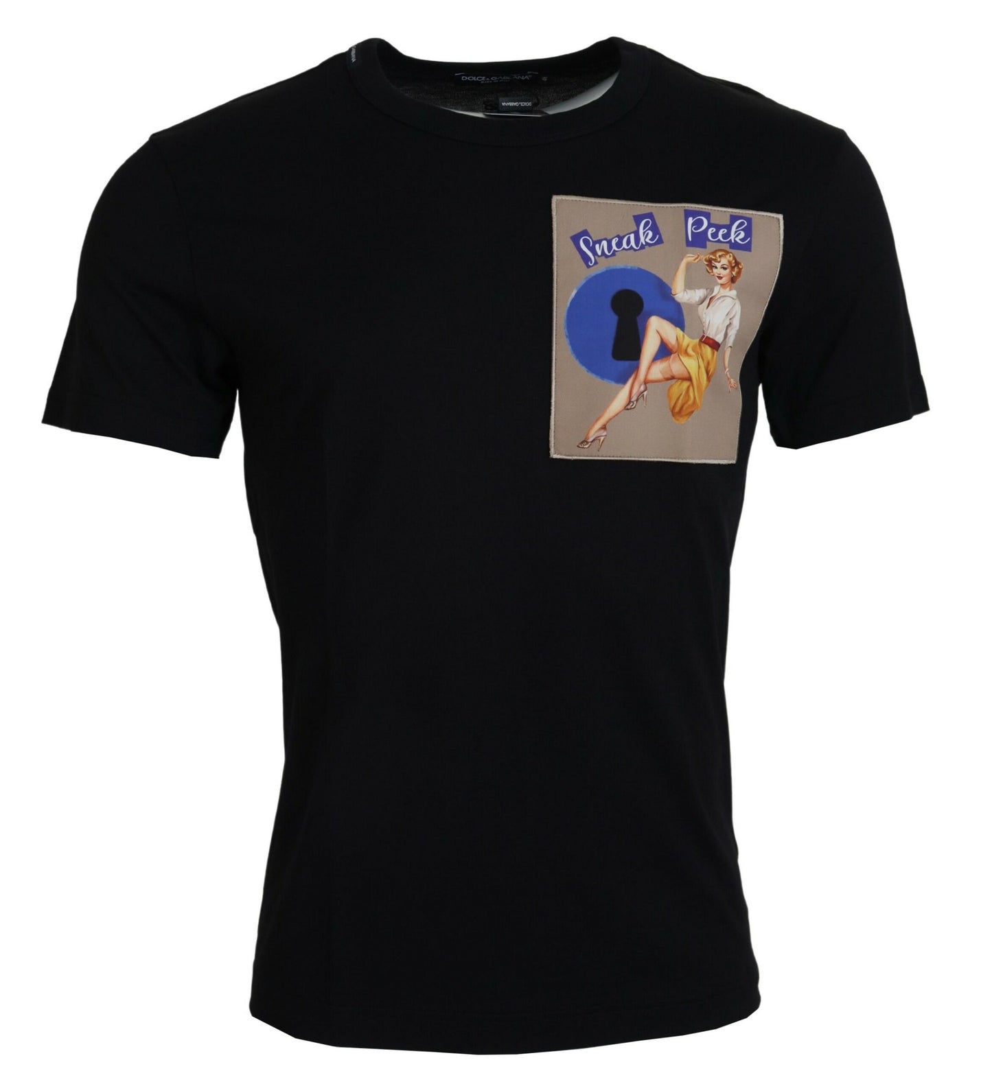 Schwarzes Sneak Peek Baumwoll-T-Shirt mit kurzen Ärmeln