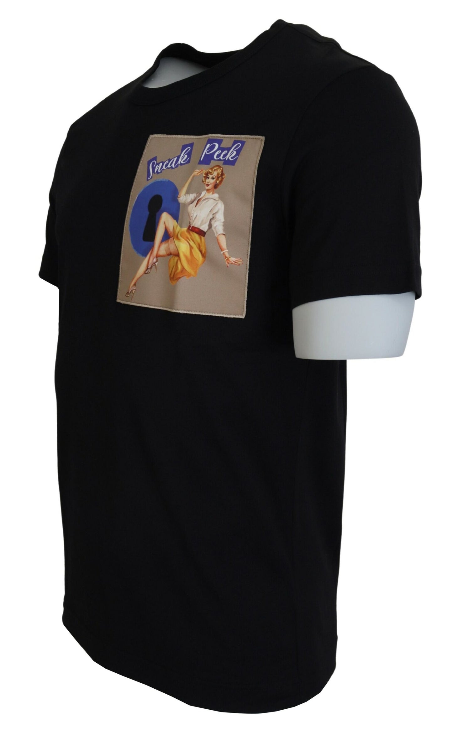 Schwarzes Sneak Peek Baumwoll-T-Shirt mit kurzen Ärmeln