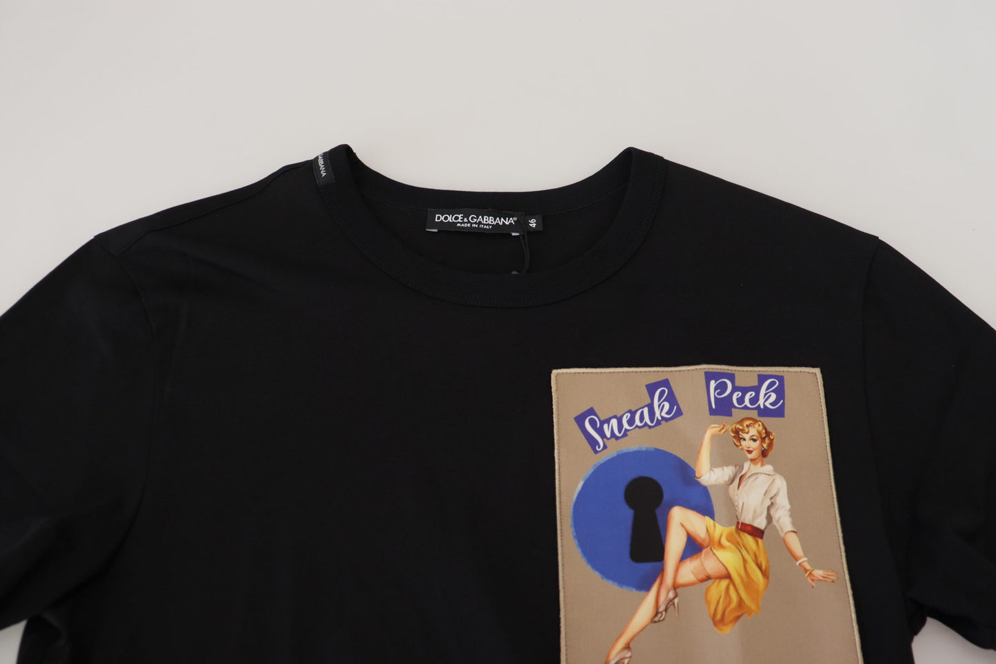 Schwarzes Sneak Peek Baumwoll-T-Shirt mit kurzen Ärmeln