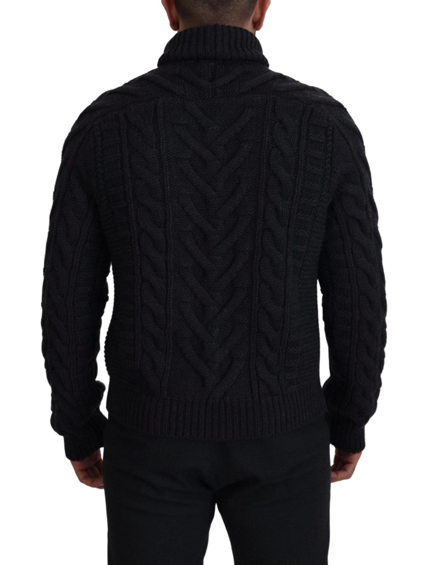 Schwarzer Wollstrick-Rollkragenpullover