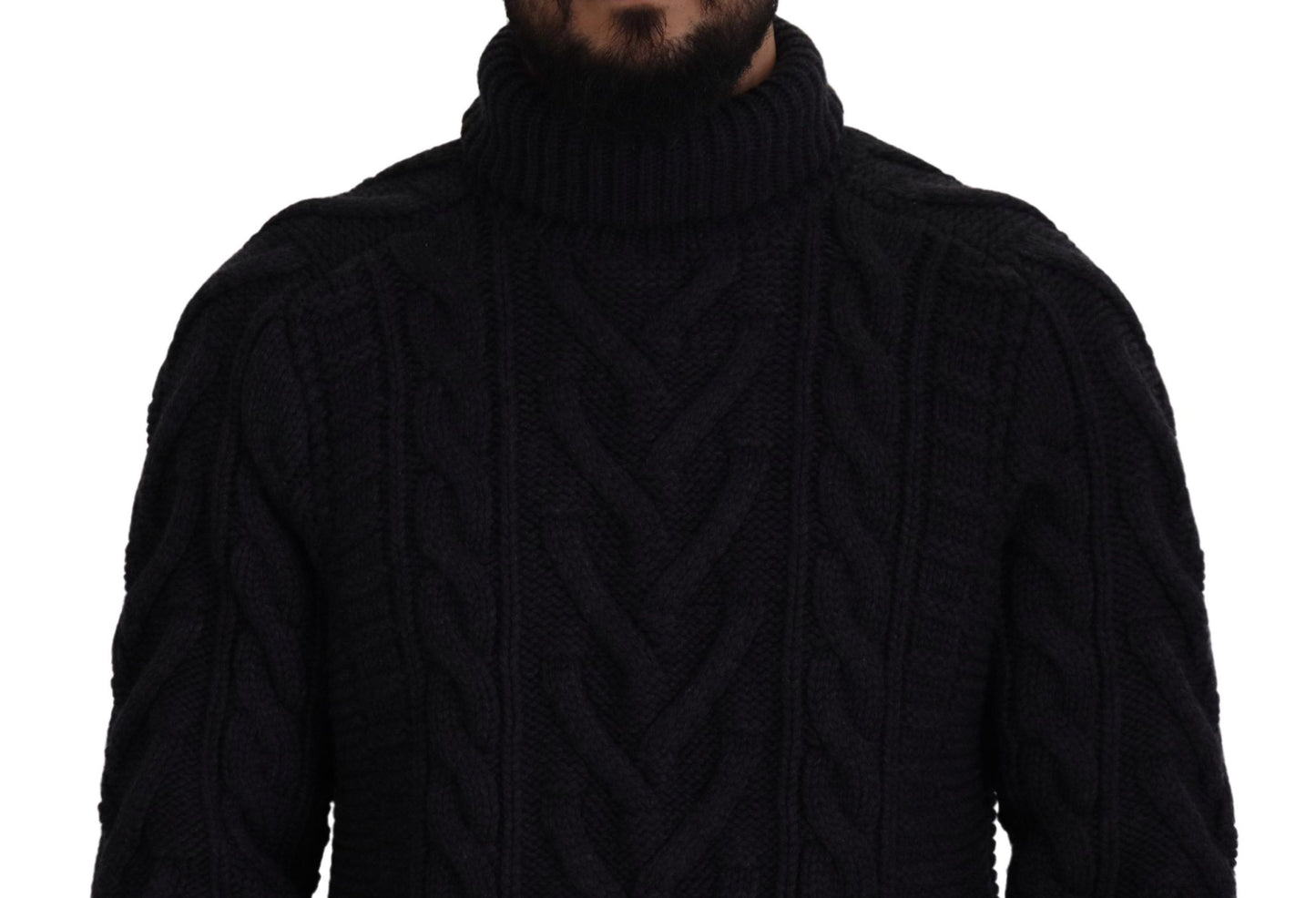 Schwarzer Wollstrick-Rollkragenpullover