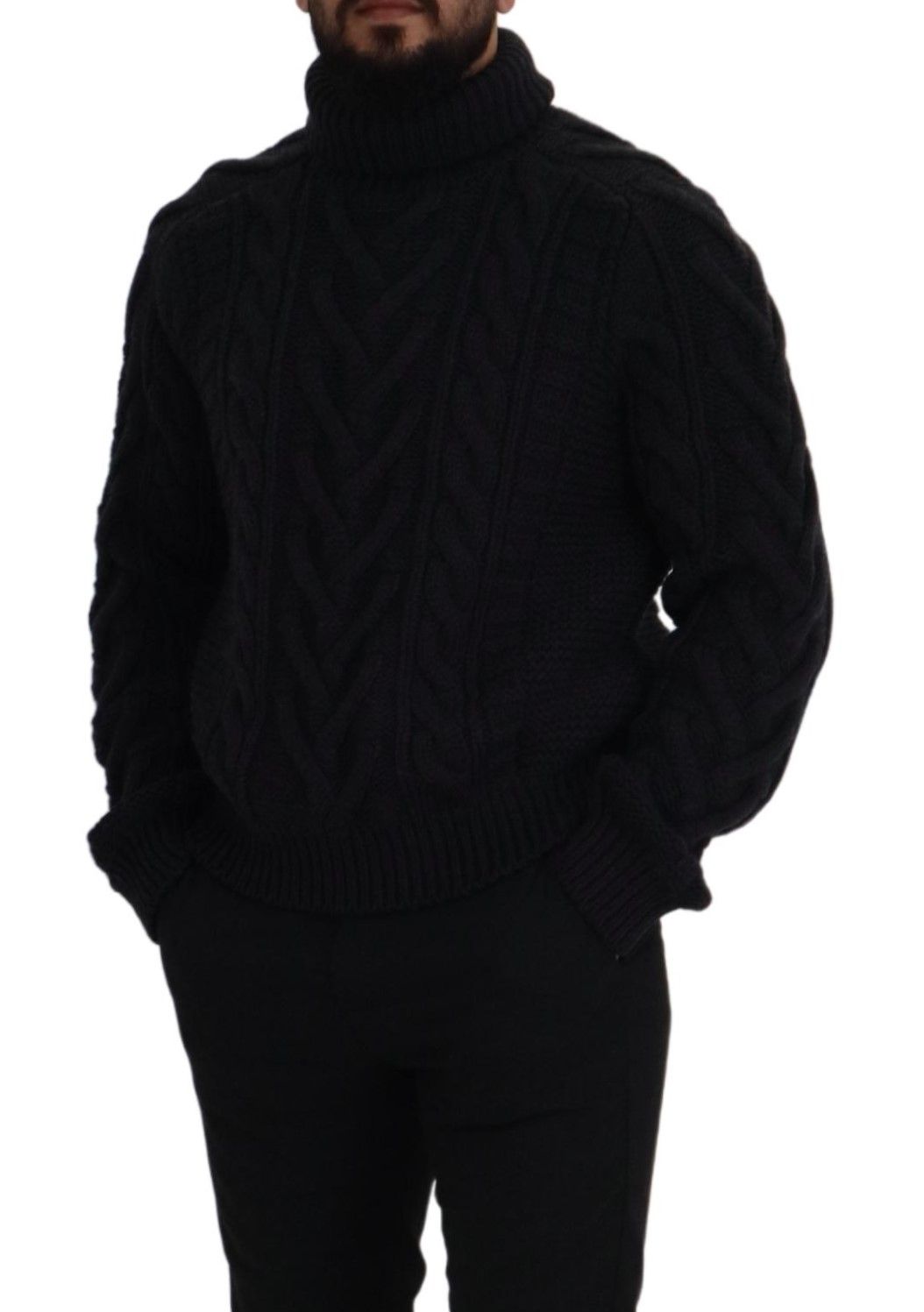 Schwarzer Wollstrick-Rollkragenpullover