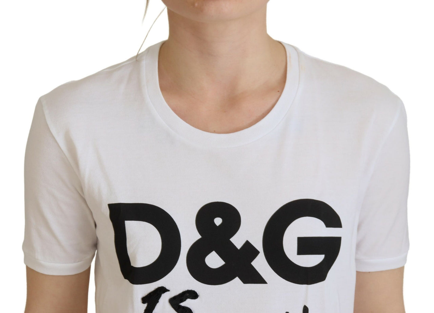 Weißes DG Logo bedrucktes kurzärmeliges Top