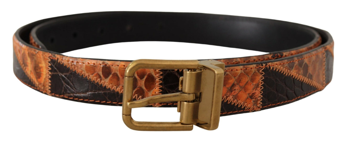 Multicolor Exotisches Leder Patchwork Bronze Gürtel