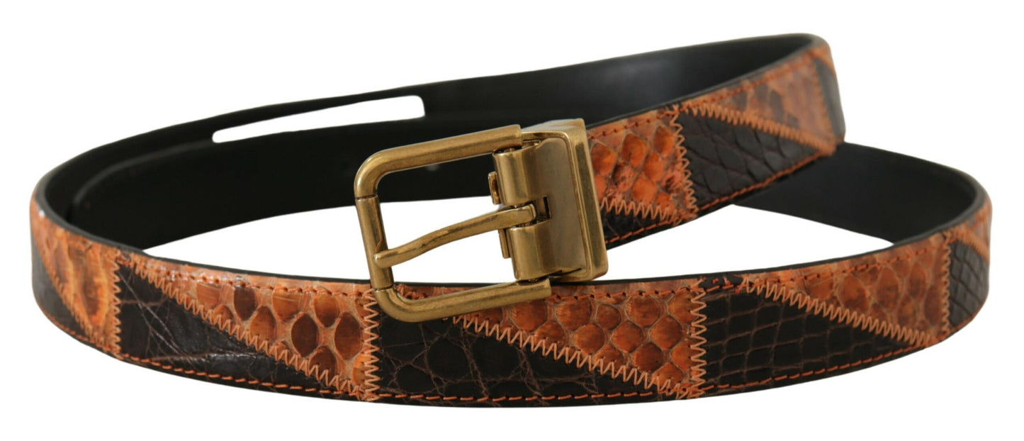 Multicolor Exotisches Leder Patchwork Bronze Gürtel