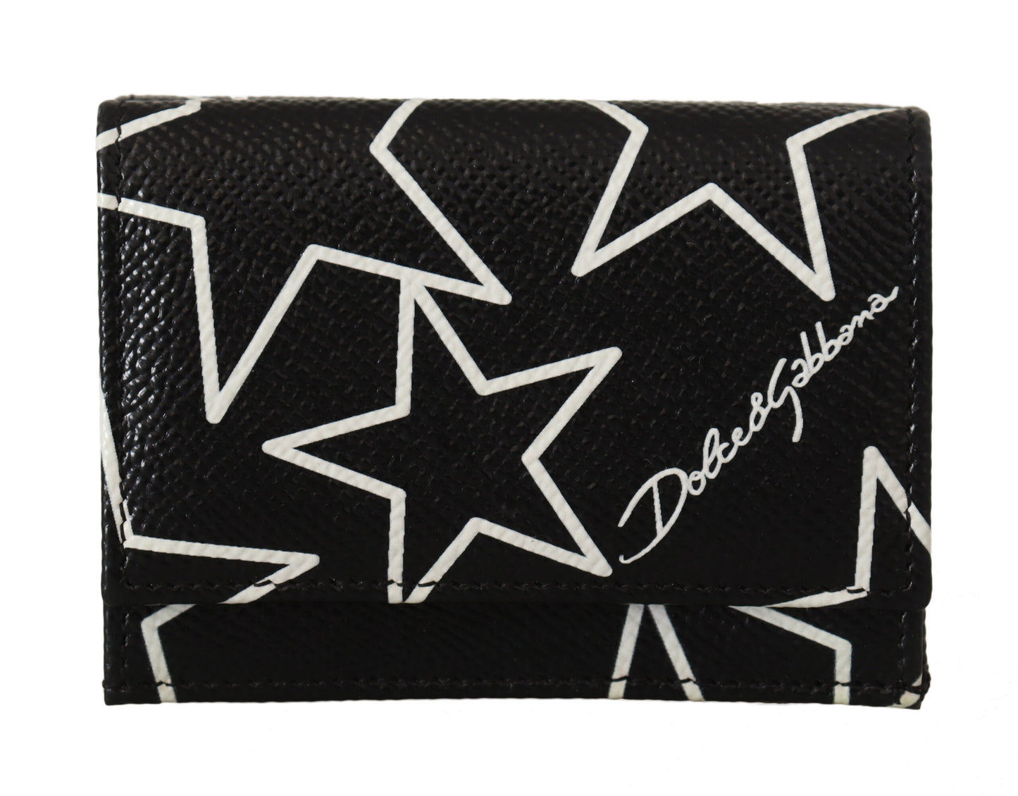Schwarzer Sternendruck Leder Trifold French Flap Wallet