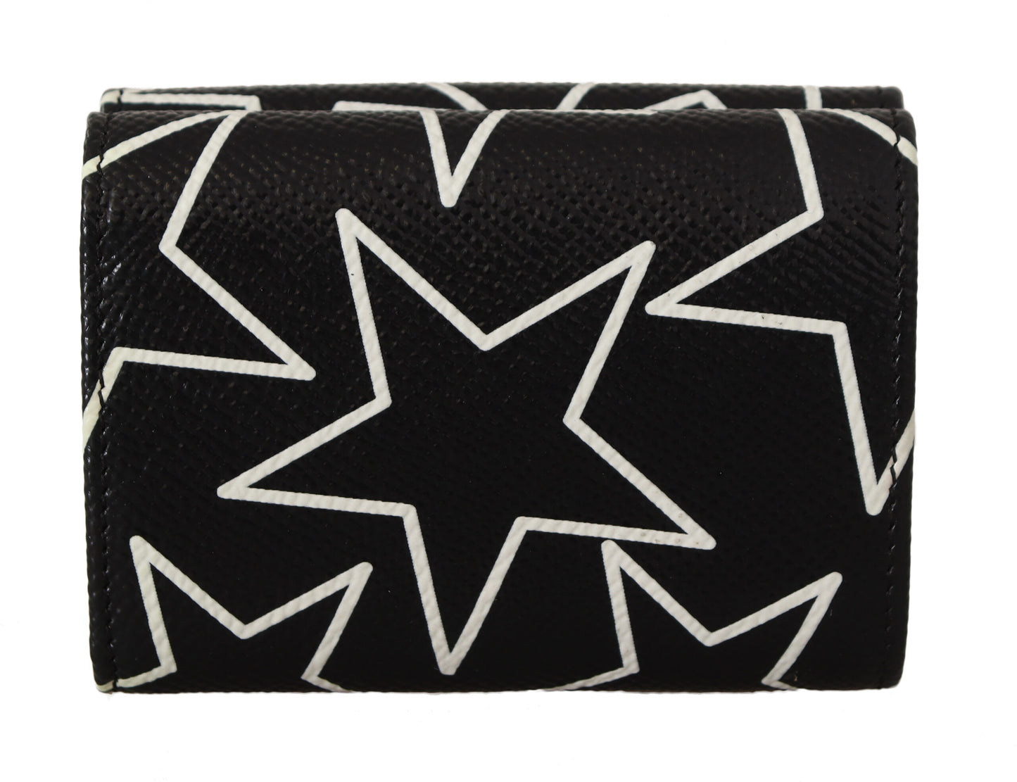 Schwarzer Sternendruck Leder Trifold French Flap Wallet
