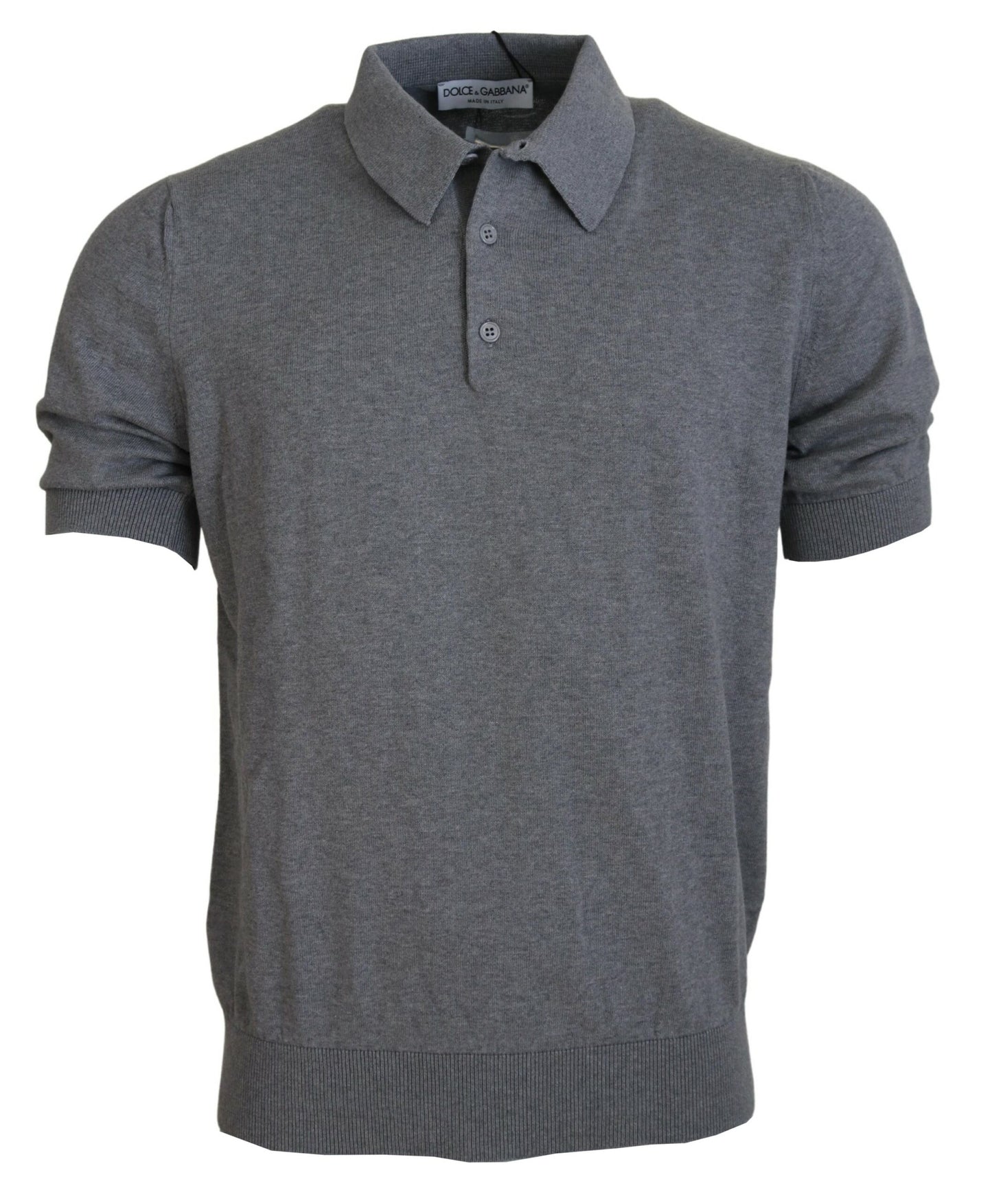 Graues Kurzarm-T-Shirt mit Kragen aus Baumwolle
