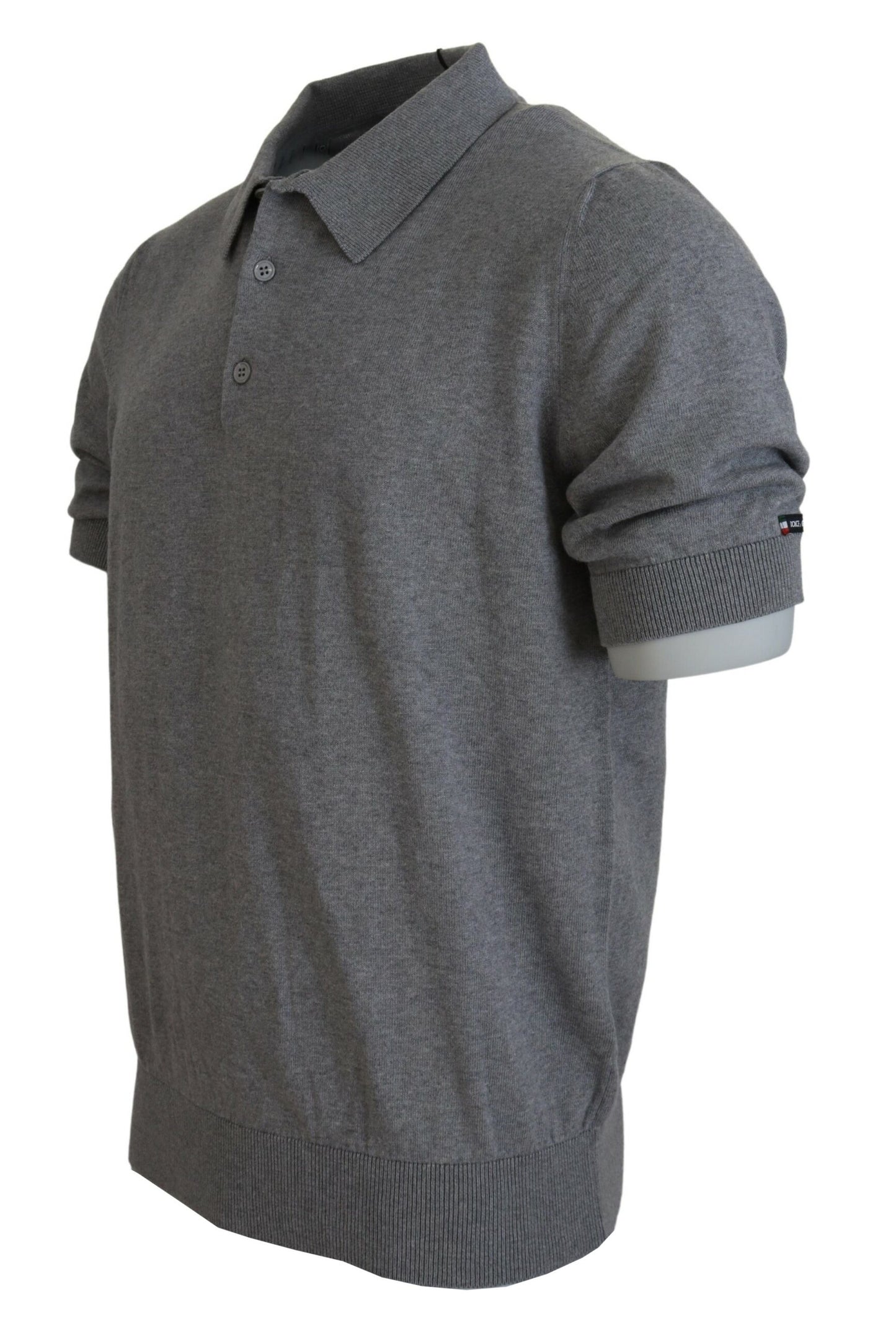 Graues Kurzarm-T-Shirt mit Kragen aus Baumwolle