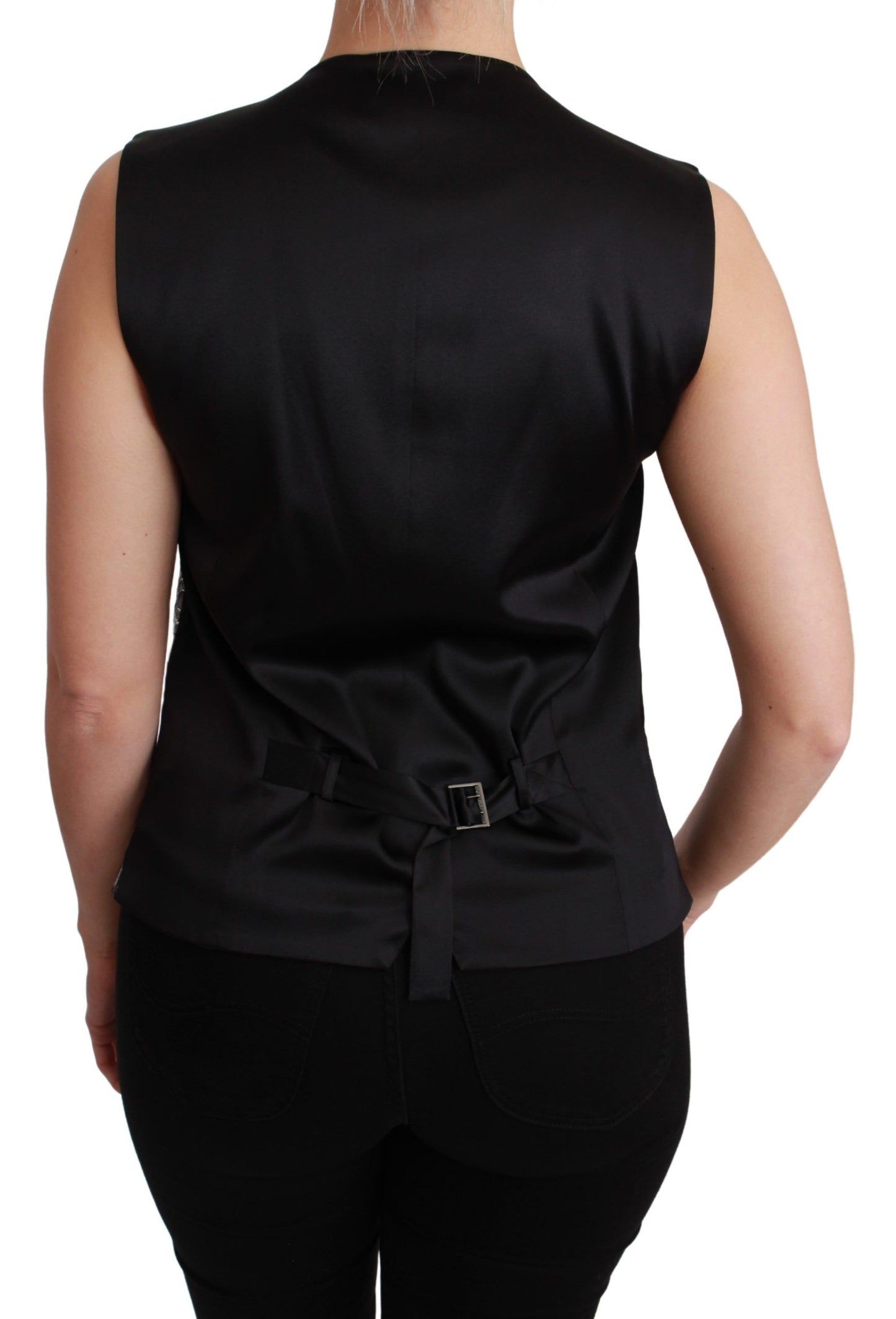 Ärmelloses Metallic-Top mit silbernem Brokat