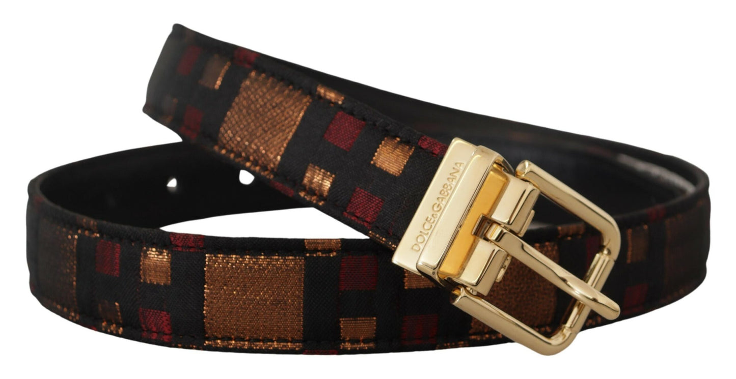 Multicolor Leder Jacquard Gold Metall Schnalle Gürtel