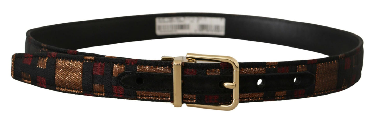 Multicolor Leder Jacquard Gold Metall Schnalle Gürtel