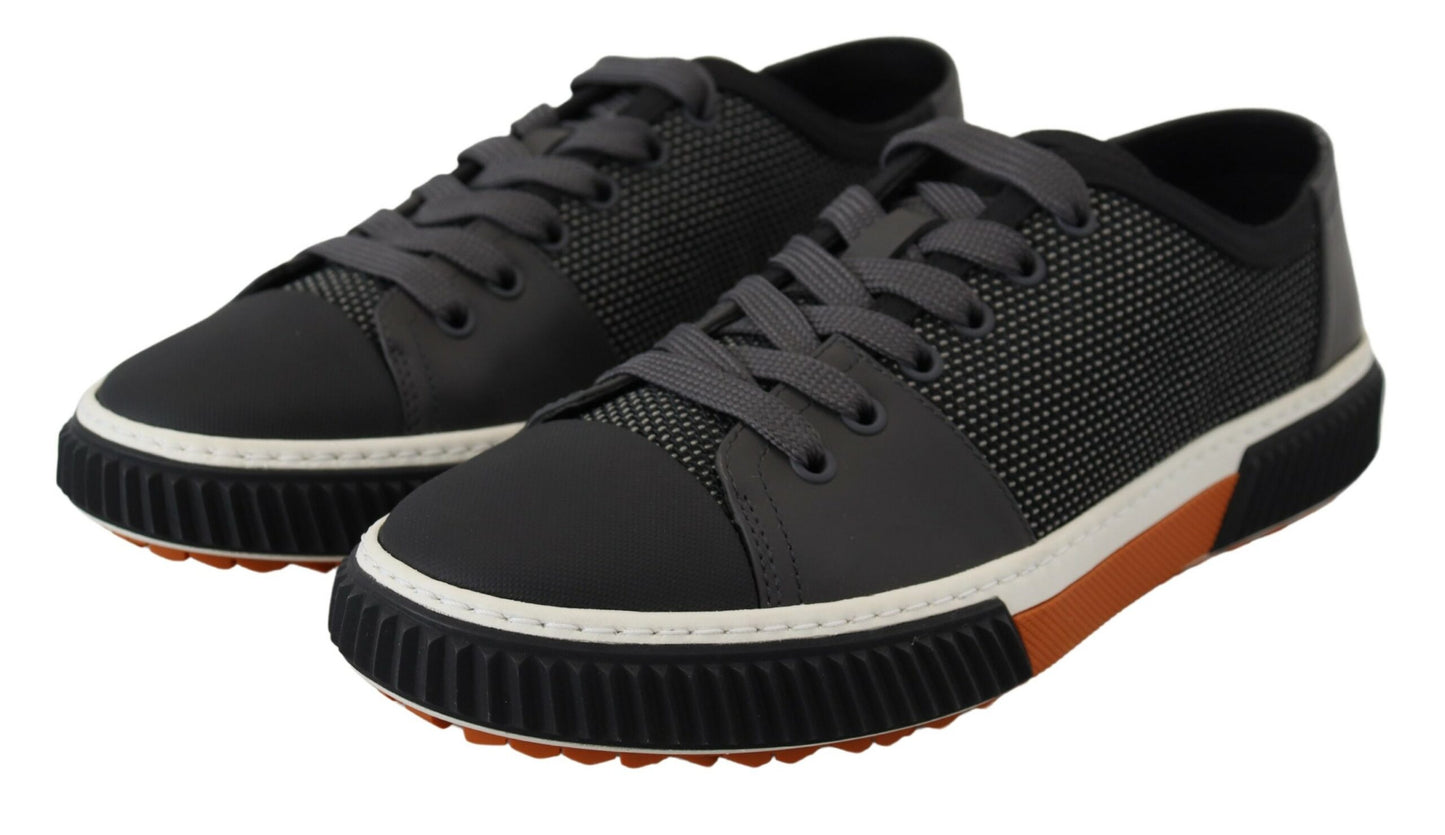 Graue Technische Mesh Leder Low Top Sneakers Schuhe