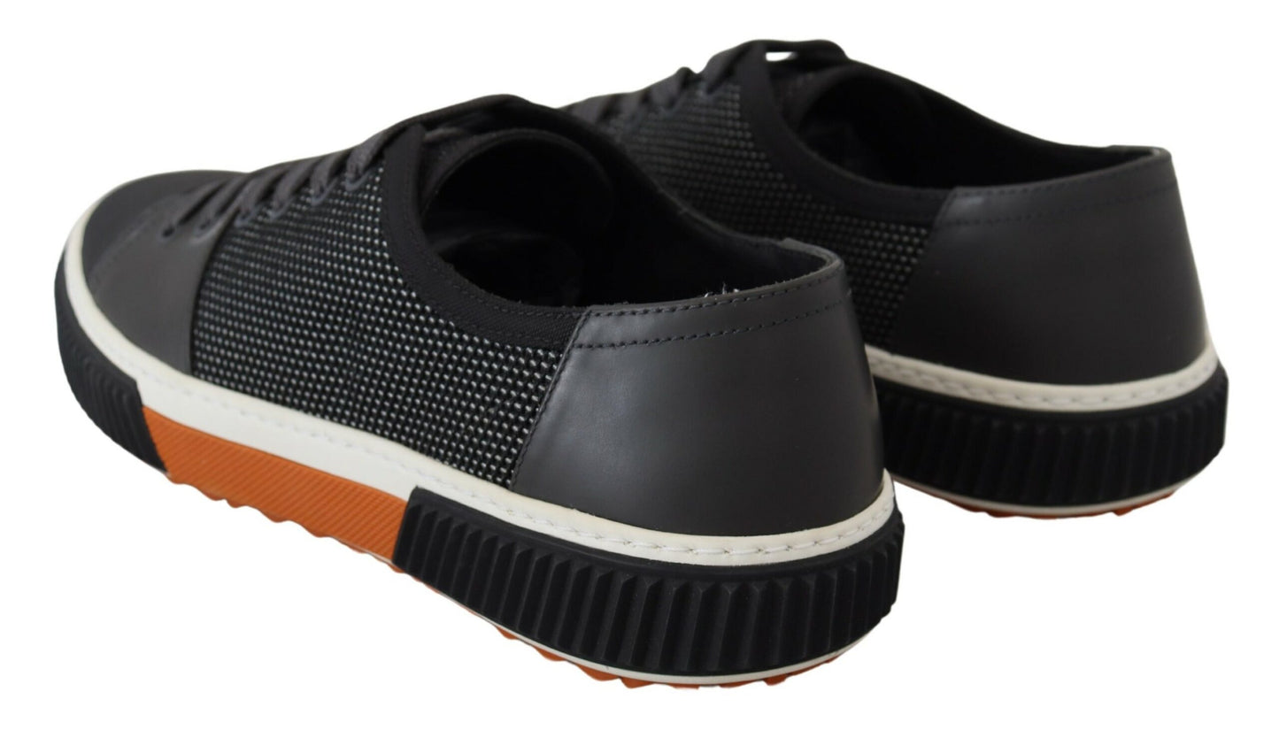 Graue Technische Mesh Leder Low Top Sneakers Schuhe