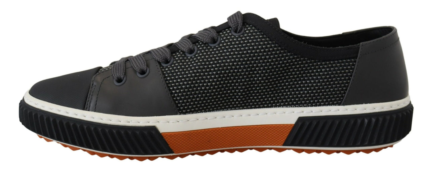 Graue Technische Mesh Leder Low Top Sneakers Schuhe