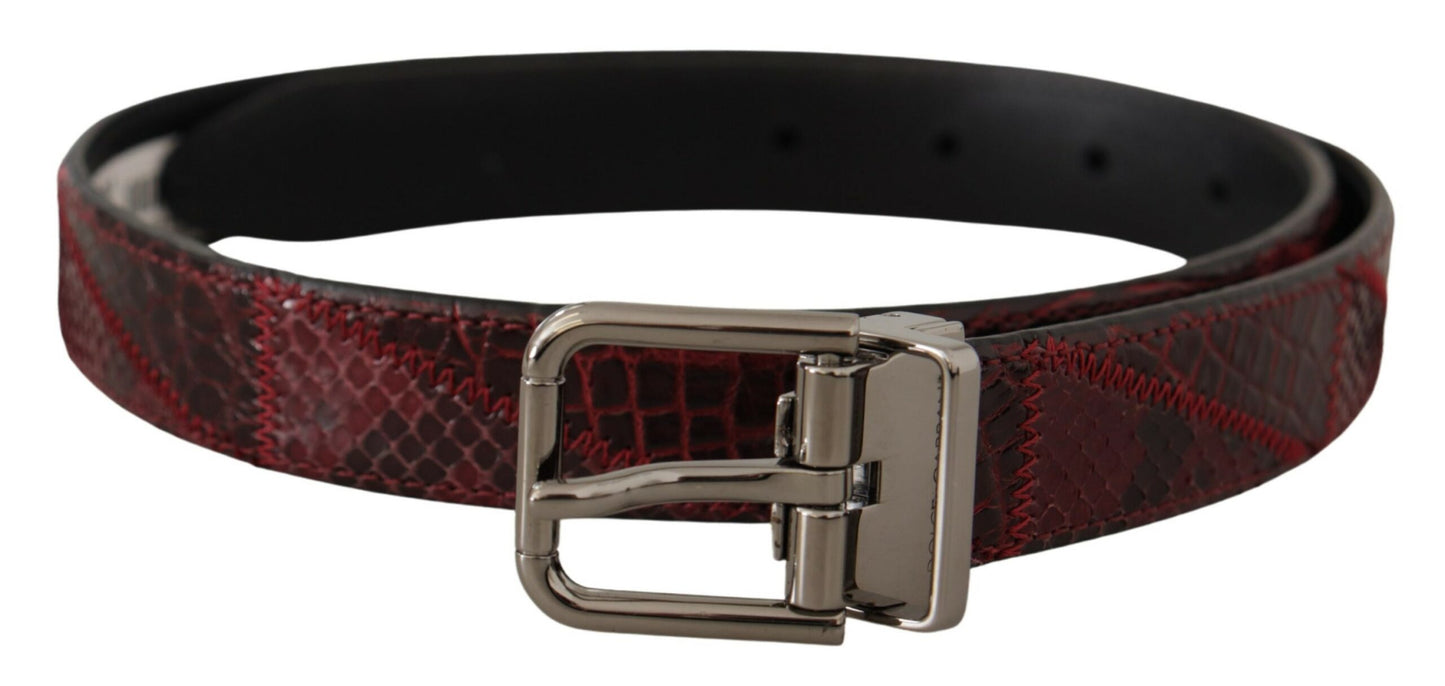 Roter Exotenleder-Gürtel mit Metall-Logo-Schnalle