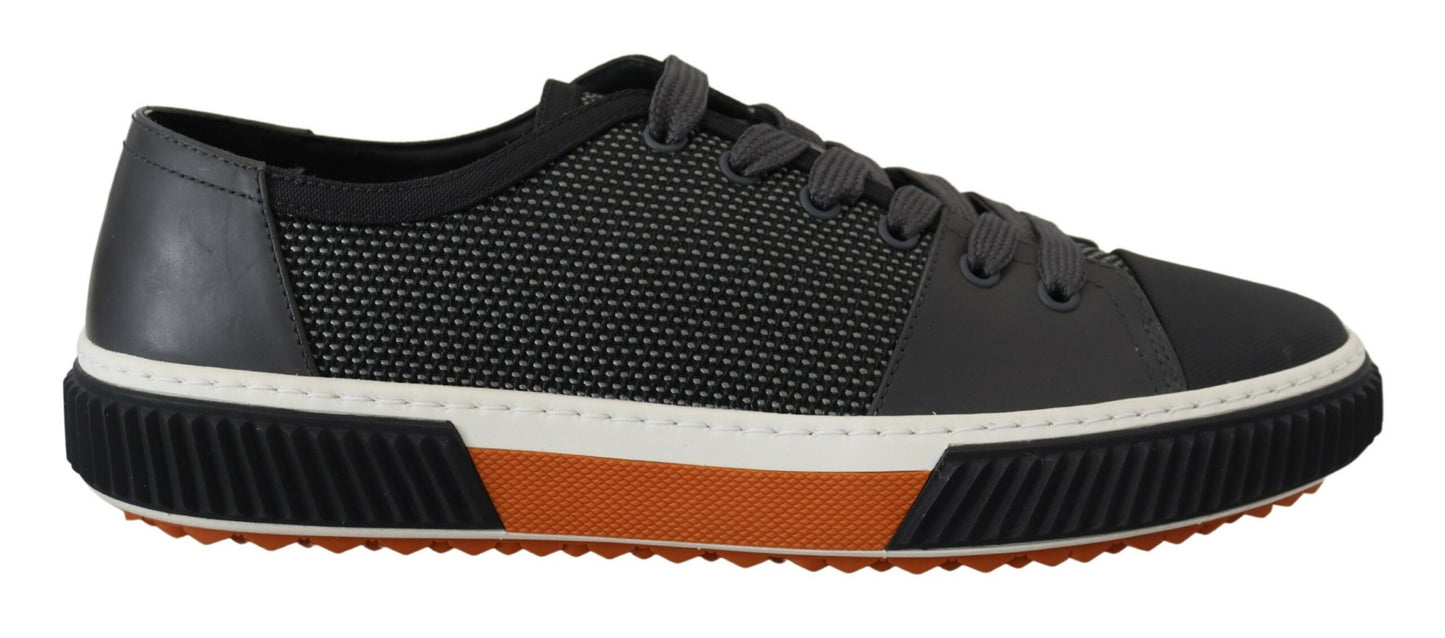 Graue Technische Mesh Leder Low Top Sneakers Schuhe