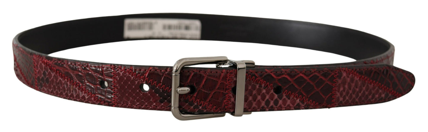 Roter Exotenleder-Gürtel mit Metall-Logo-Schnalle