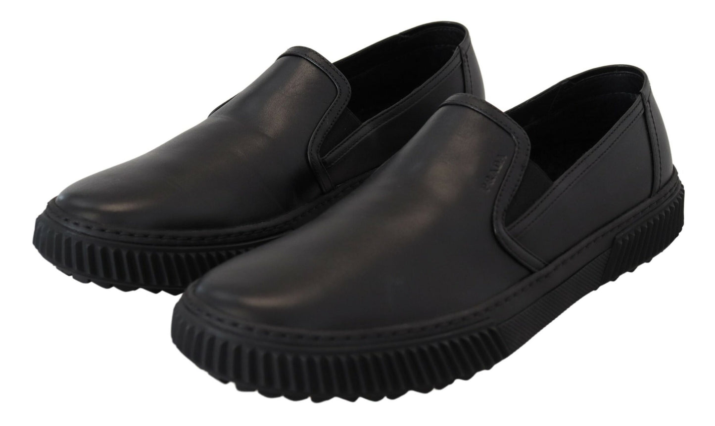 Schwarzer Stratus Leder Slip On Low Top Sneaker Schuhe