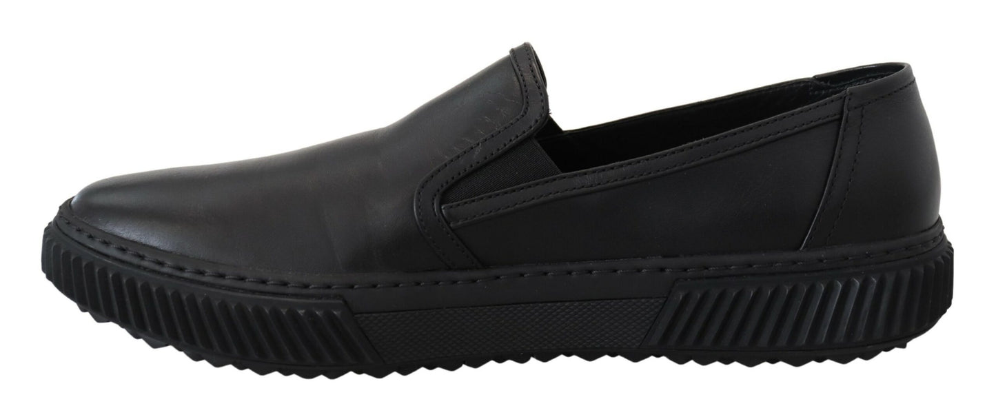 Schwarzer Stratus Leder Slip On Low Top Sneaker Schuhe