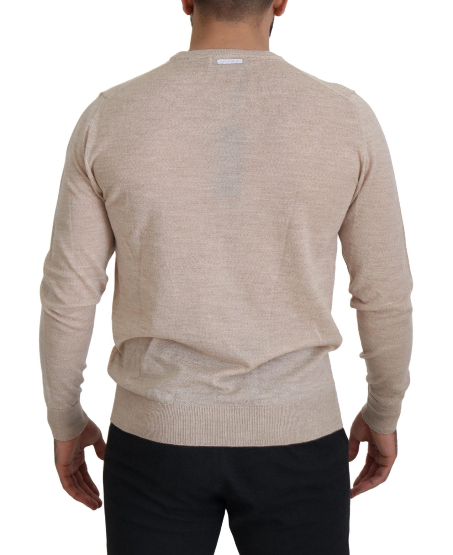 Beige Schurwolle Rundhalsausschnitt Pullover