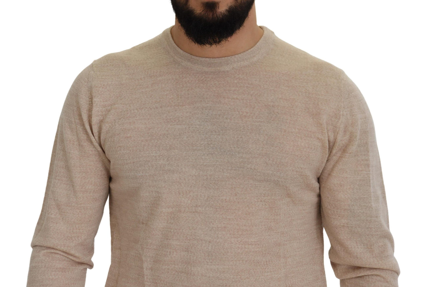 Beige Schurwolle Rundhalsausschnitt Pullover