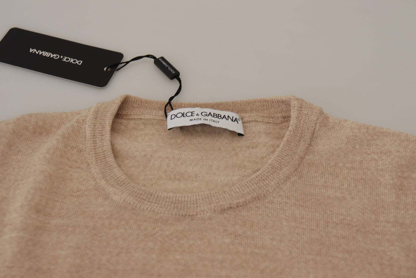 Beige Schurwolle Rundhalsausschnitt Pullover