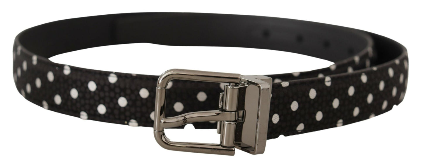 Schwarzer Polka Dots Leder Chrom Metall Schnalle Gürtel