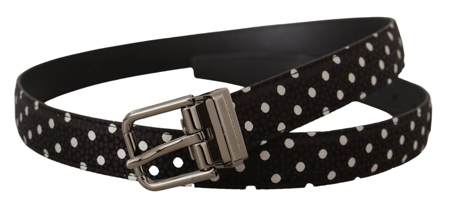 Schwarzer Polka Dots Leder Chrom Metall Schnalle Gürtel