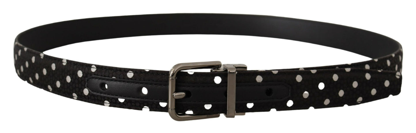 Schwarzer Polka Dots Leder Chrom Metall Schnalle Gürtel