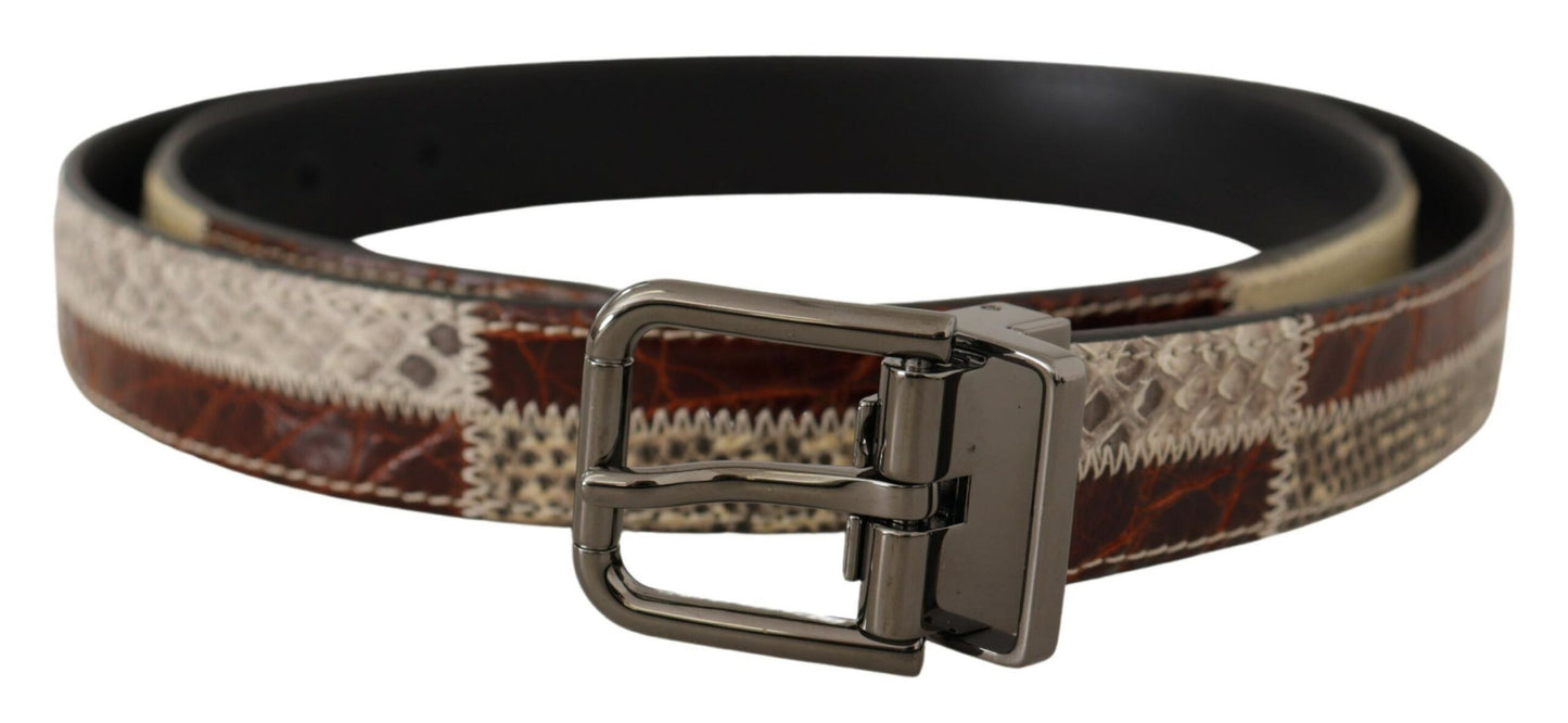 Multicolor Exotisches Leder Patchwork Metallgürtel