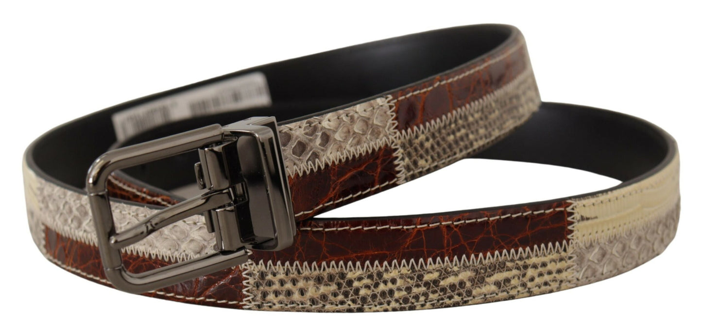 Multicolor Exotisches Leder Patchwork Metallgürtel