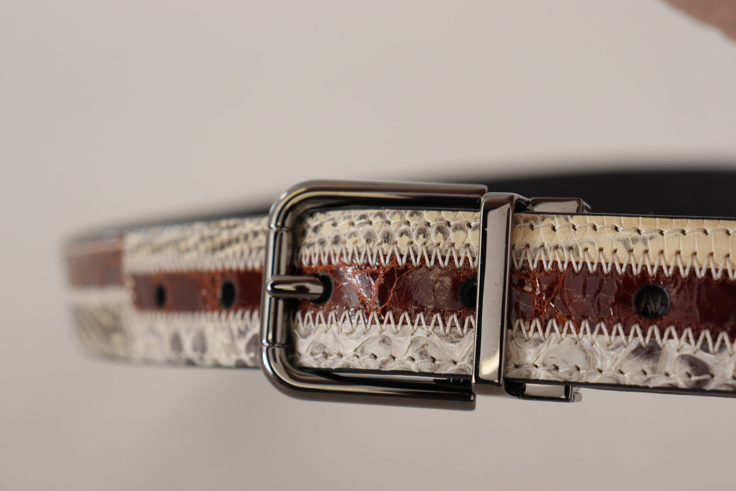 Multicolor Exotisches Leder Patchwork Metallgürtel