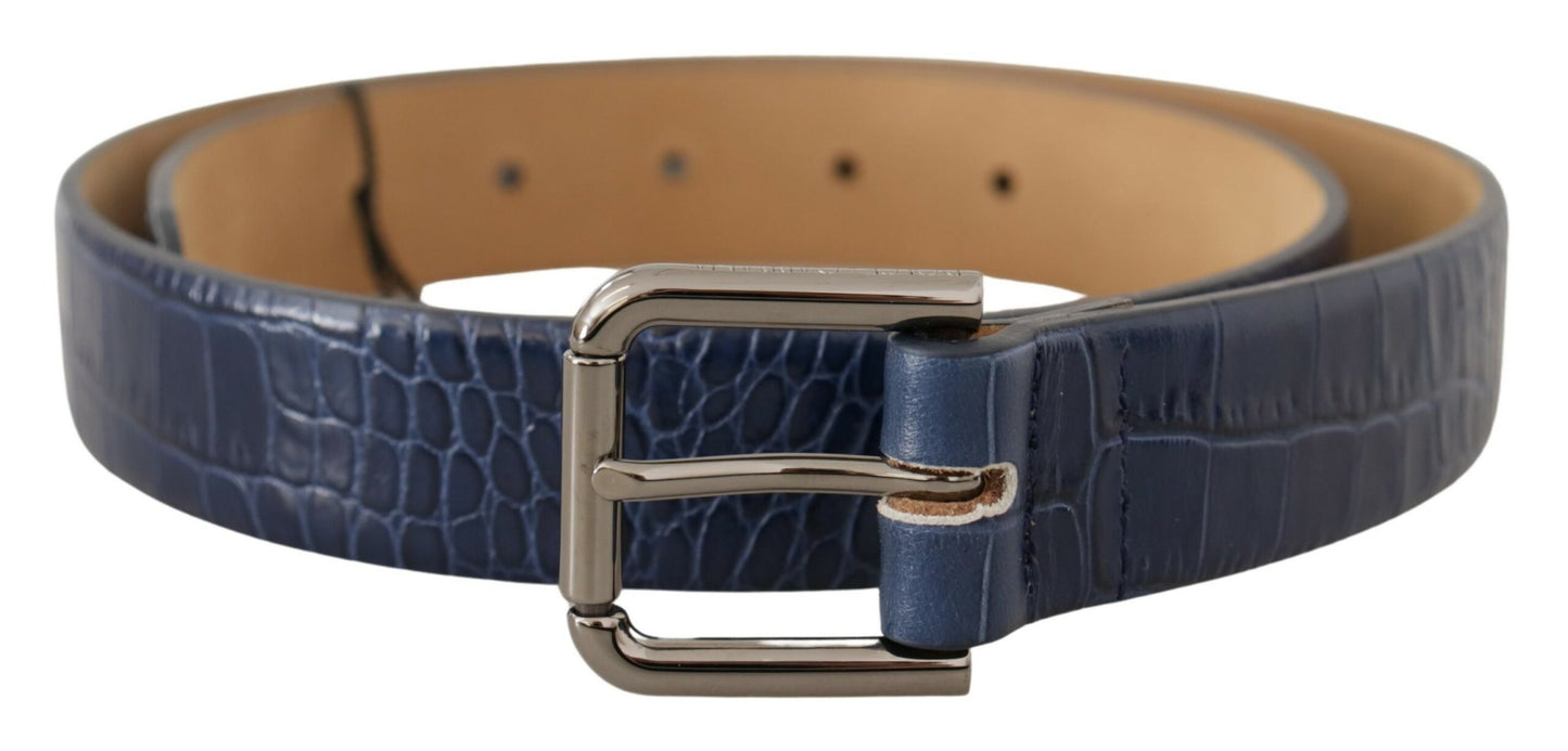Gürtel Blau Exotisches Leder Silber Metall Logo Schnalle Kleid