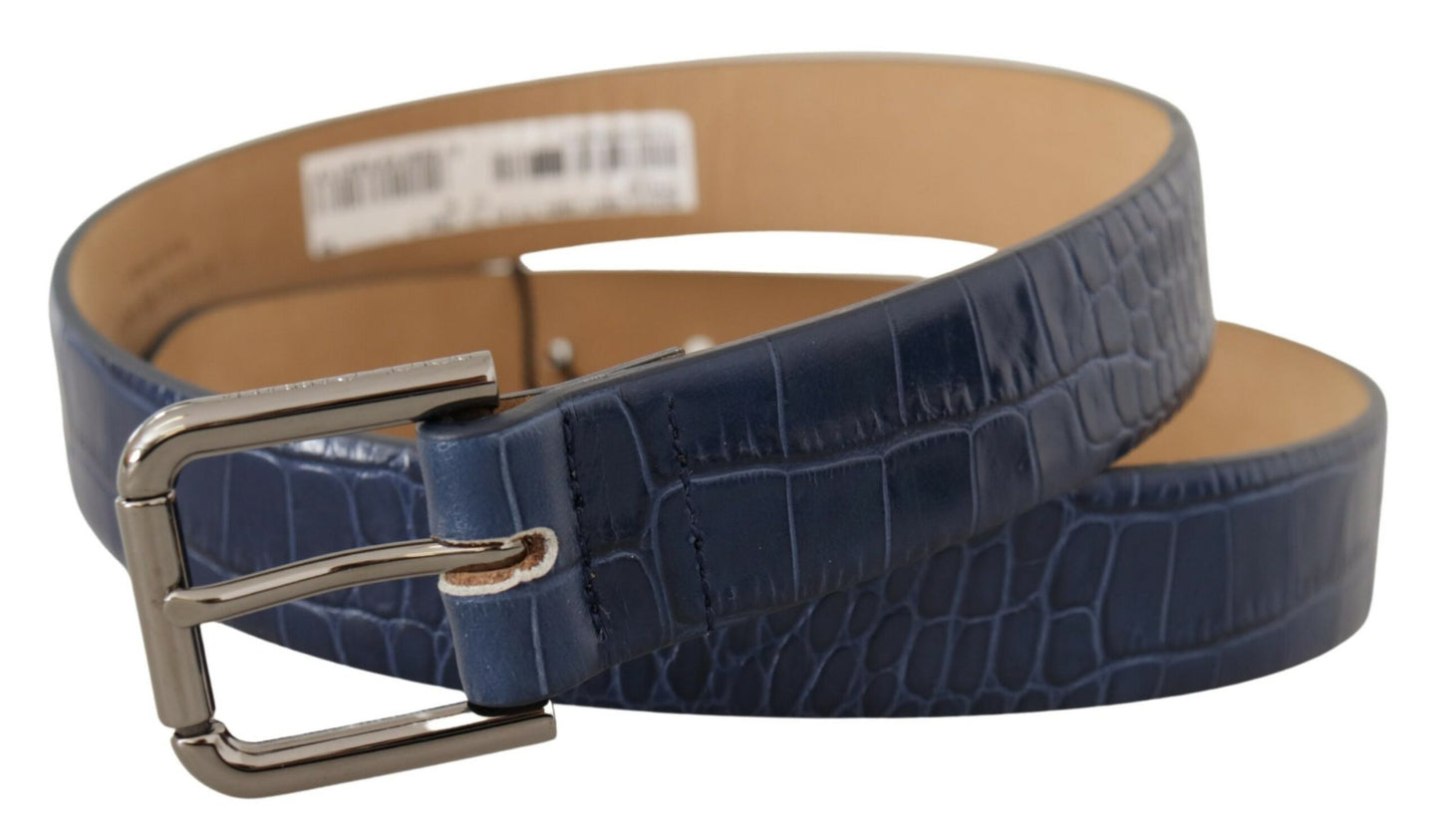Gürtel Blau Exotisches Leder Silber Metall Logo Schnalle Kleid