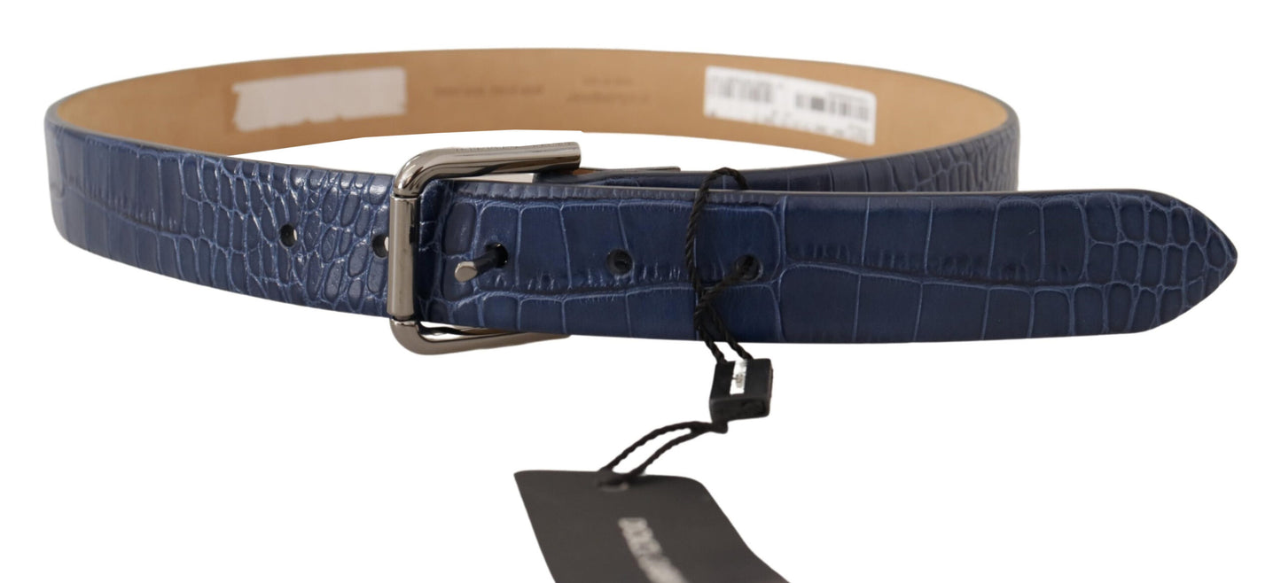 Gürtel Blau Exotisches Leder Silber Metall Logo Schnalle Kleid