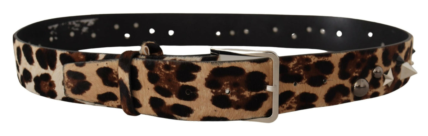 Brauner Leopardenmuster Nietengürtel aus Leder mit Metallschnalle