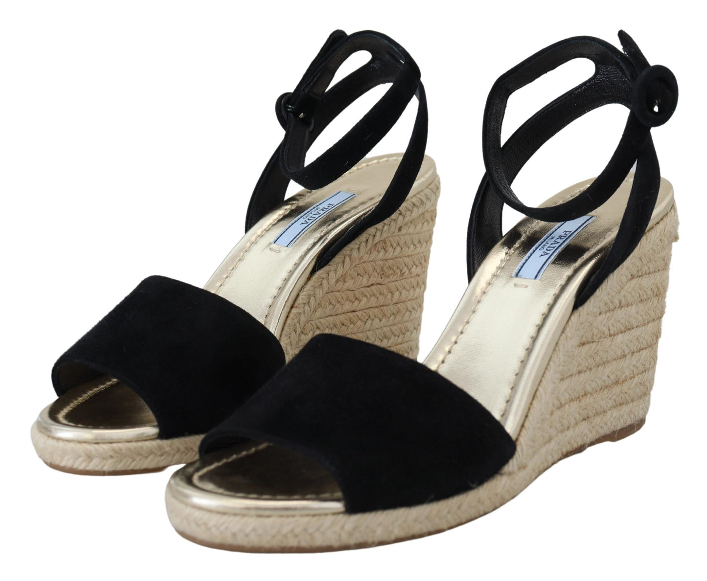 Schwarze Wedges Sandalen Knöchelriemen Wildleder Schuhe