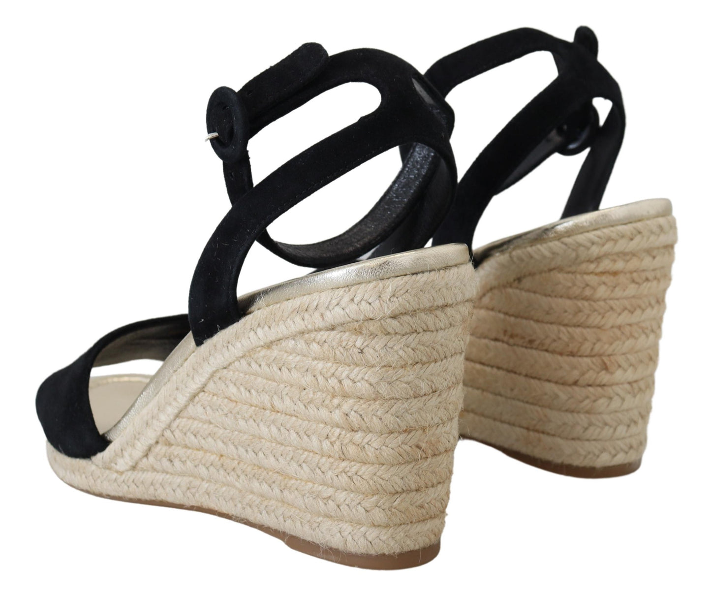 Schwarze Wedges Sandalen Knöchelriemen Wildleder Schuhe