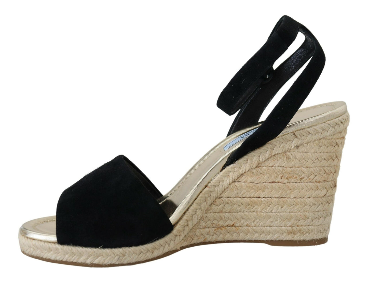Schwarze Wedges Sandalen Knöchelriemen Wildleder Schuhe