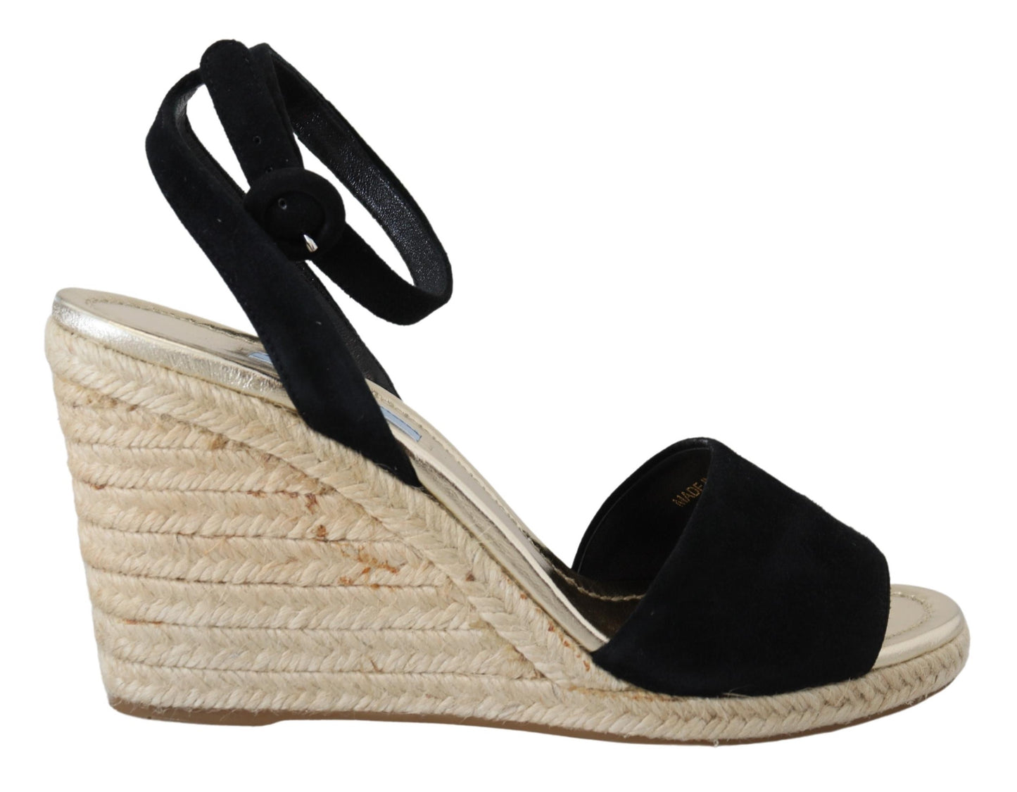 Schwarze Wedges Sandalen Knöchelriemen Wildleder Schuhe