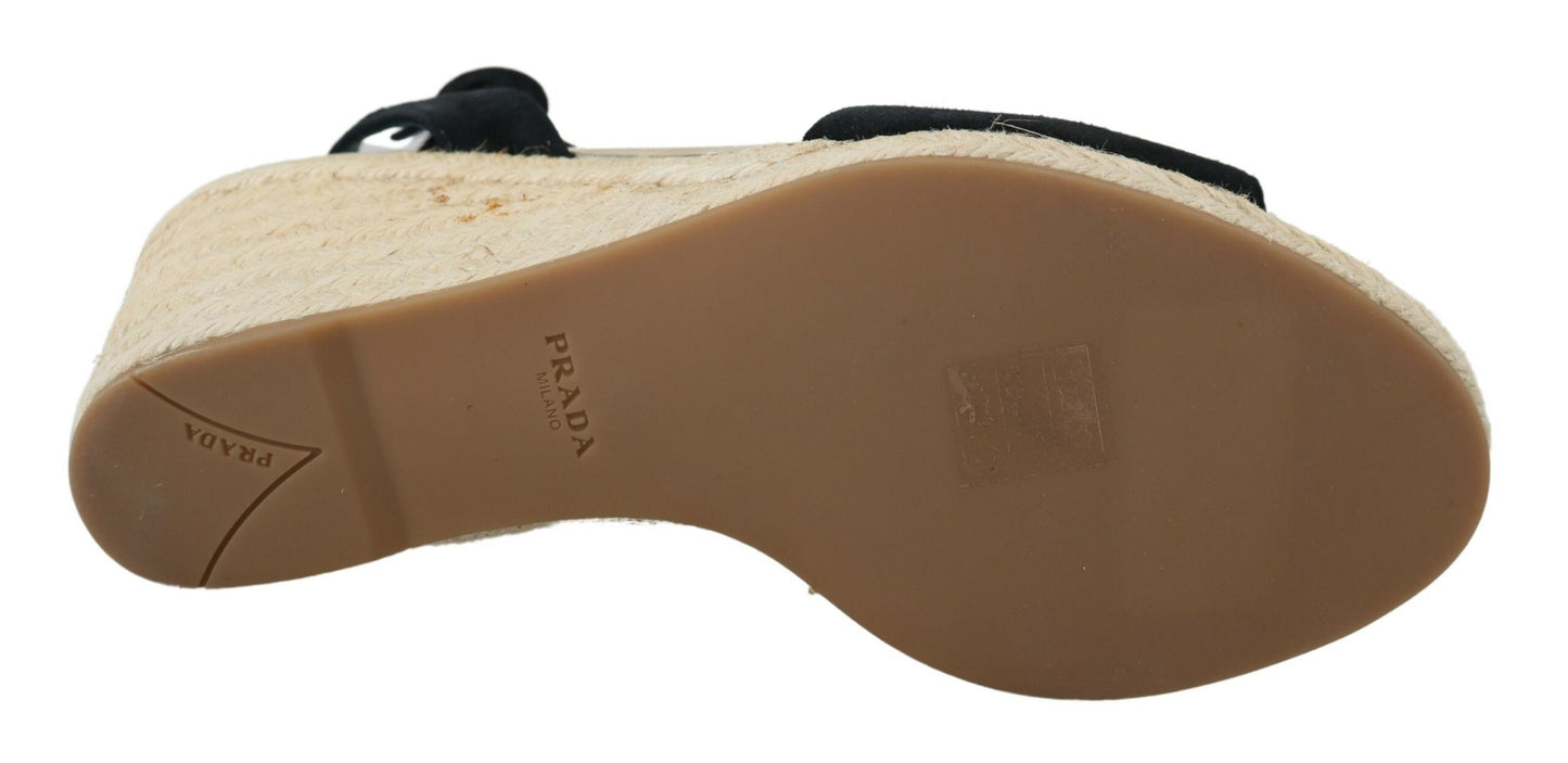 Schwarze Wedges Sandalen Knöchelriemen Wildleder Schuhe